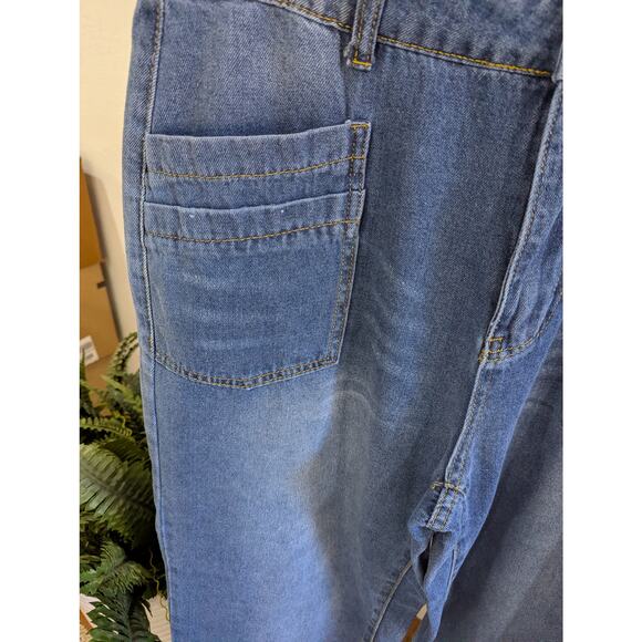 Women's Trendy High Waisted Wide Leg Baggy Ankle Denim Pants Sz XL - Picture 2 of 10